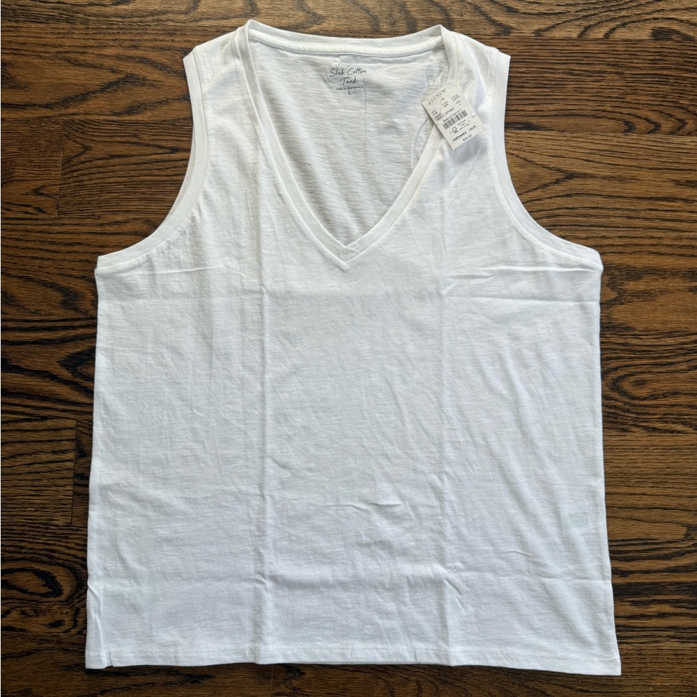 J. Crew White Slub Cotton Tank Cotton V-Neck Tank Top